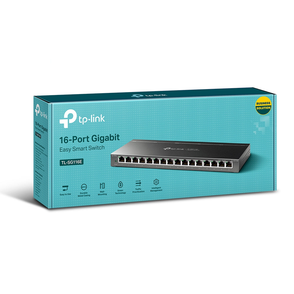 TP-Link TL-SG116E 16-Port Gigabit Easy Smart Switch | Desktop / Wall Mounting | Fanless Design TP-Link TL-SG116E 16-Port Gigabit Easy Smart Switch | Desktop / Wall Mounting | Fanless Design